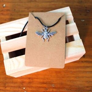 Large Silver Bee Pendent Necklace